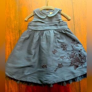 Janie and Jack Baby Girl Navy Floral Embroidered Silk Dress 18-24Months